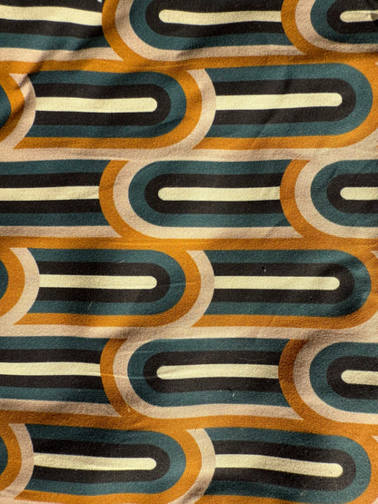 White Blue Black Gold Retro Print Lightweight Cotton Twill Woven "Retro Wave"