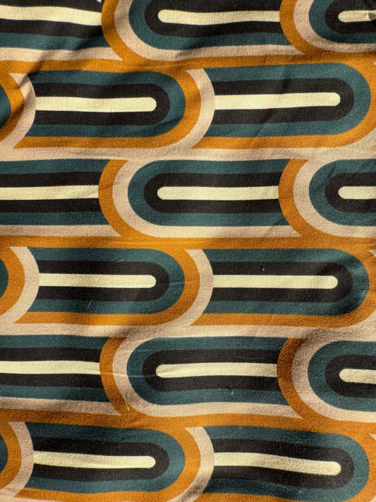 White Blue Black Gold Retro Print Lightweight Cotton Twill Woven "Retro Wave"