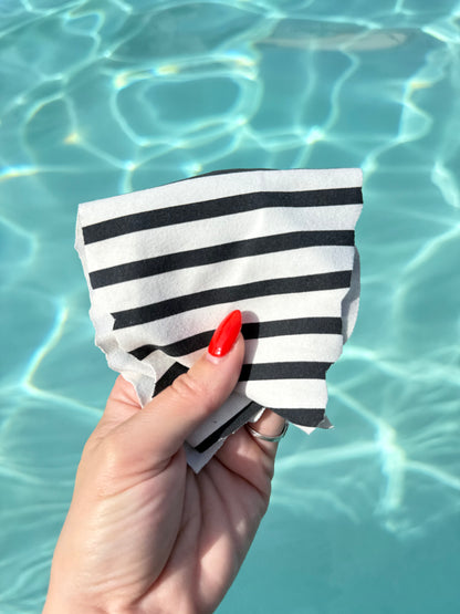Black White Stripe Nylon Spandex Swim Knit "Camille"