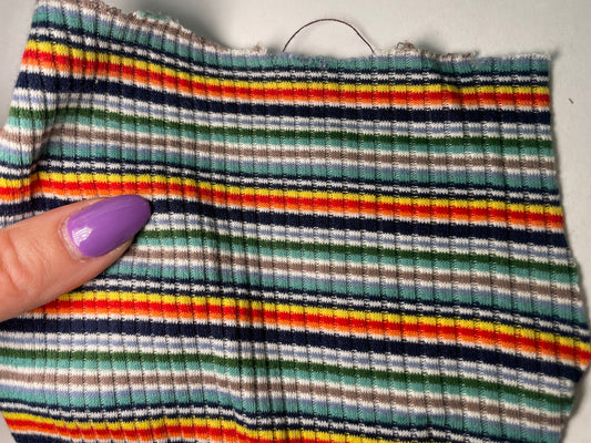 Green Red Orange Mini Retro 70's/90's Stripe 2x1 Soft Rayon/Spandex Rib "Retro Rexing"