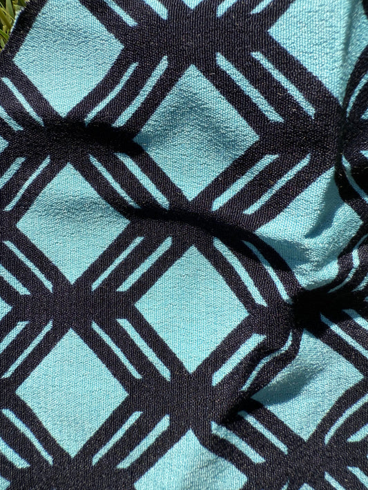 Blue Navy Geometric  Art Deco Print Rayon Crepe Woven "Latic Work"