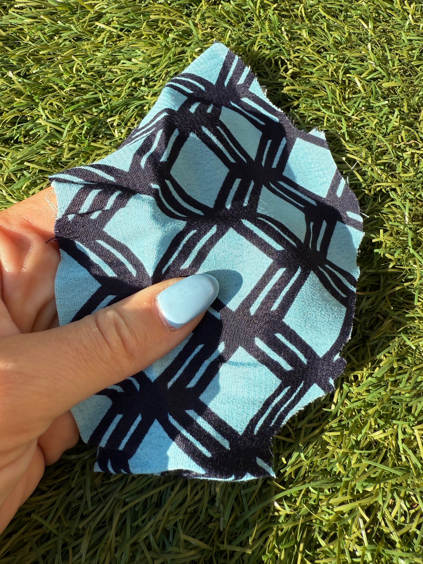 Blue Navy Geometric  Art Deco Print Rayon Crepe Woven "Latic Work"