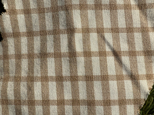 Cream Tan Crossstripe Plaid Rayon Polyester Gabardine Woven "Toasty"