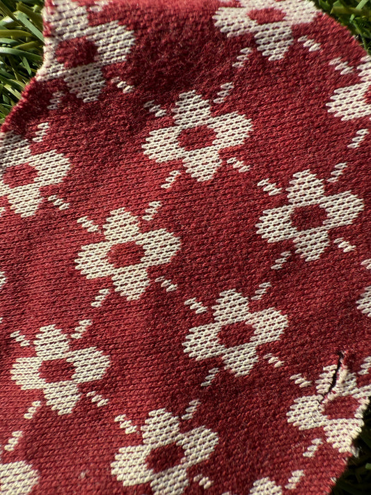 Brick Red White Retro Floral Light Ponte Knit "Floral N' Stitch "