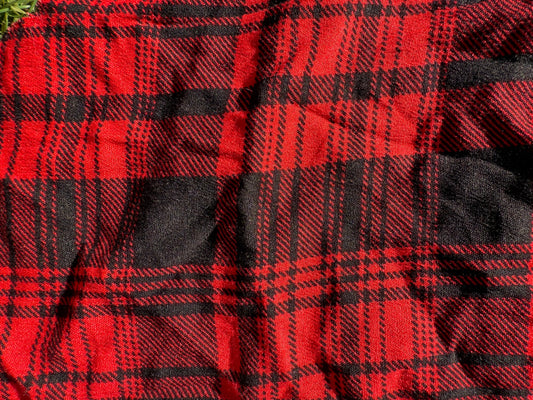 Red Black Plaid Rayon Crepe Woven "Lumberjack"