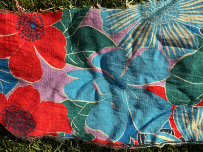Red Blue Green White Cream Floral Rayon Fille Woven "Tia Maria's Mumu"