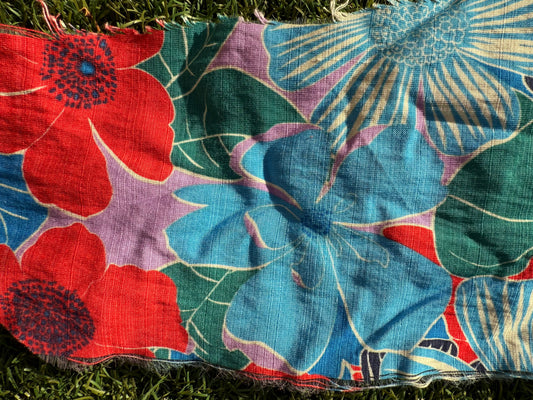 Red Blue Green White Cream Floral Rayon Fille Woven "Tia Maria's Mumu"