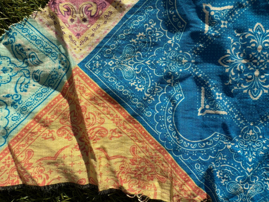 Orange Yellow Blue Pink White Paisley Scarf Print Rayon Fille Woven "Pastel Ranch"