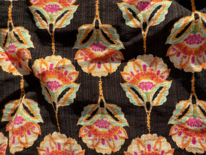 Black Green Pink Yellow Orange Floral Rayon Fille "Lotus Center"