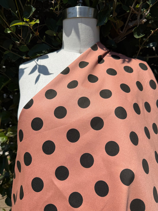 Mauve Pink Black Polkadot Cotton Spandex Sateen Woven “Miss Sophisticated “