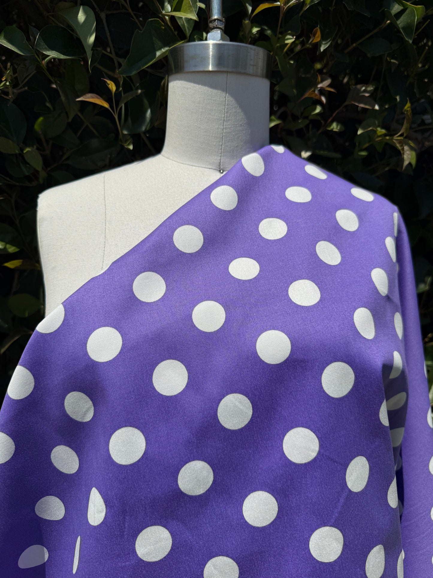 Purple White Polkadot Cotton Spandex Sateen Woven “Miss Spice”
