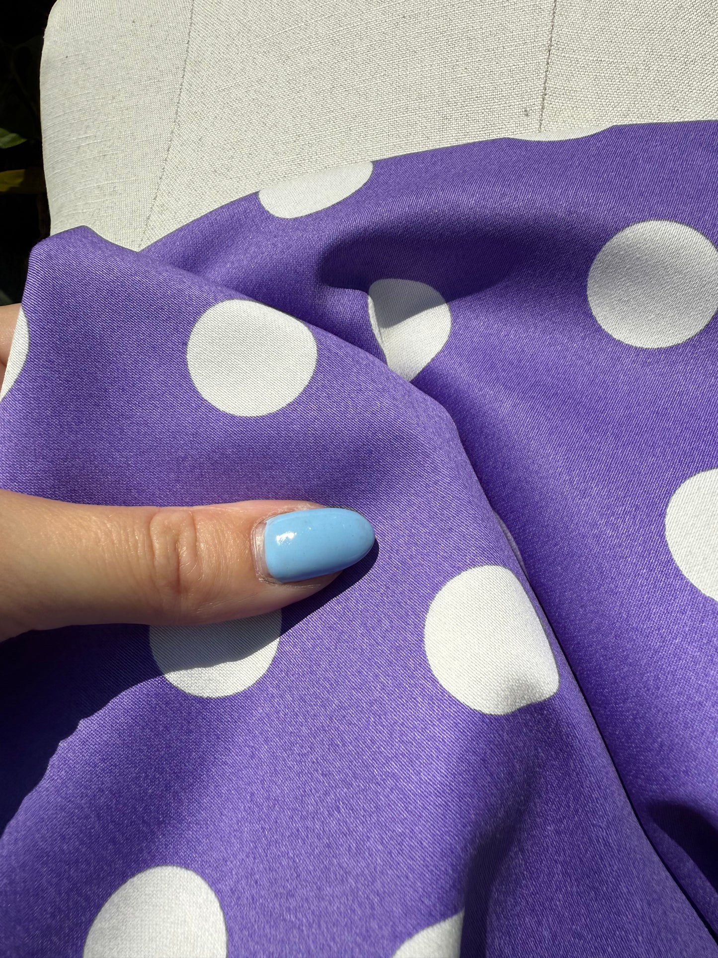 Purple White Polkadot Cotton Spandex Sateen Woven “Miss Spice”
