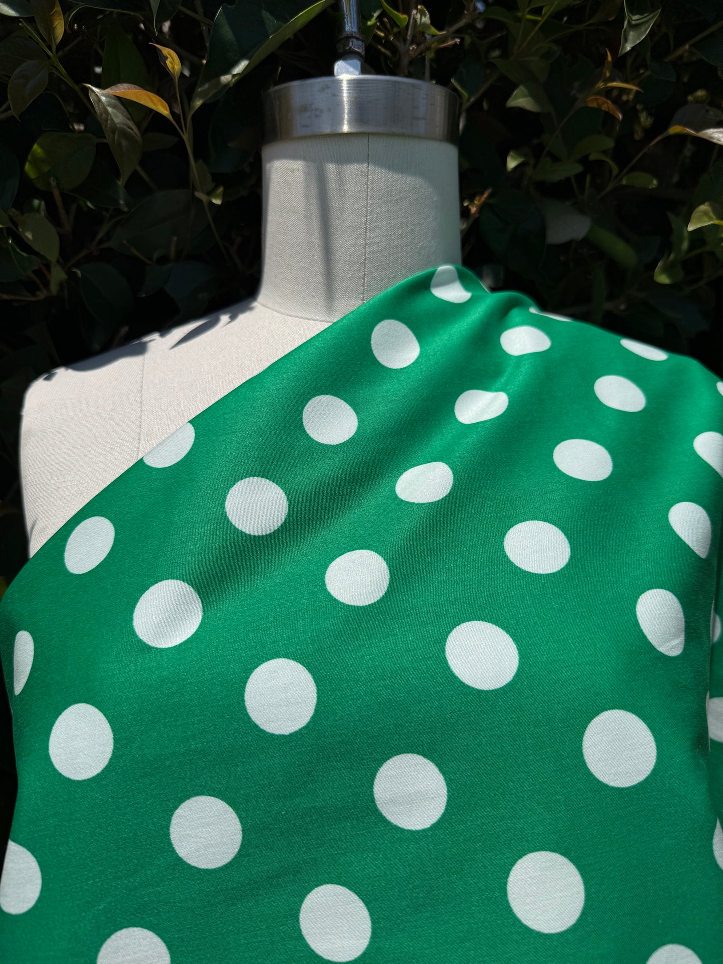 Green White Polkadot Cotton Spandex Sateen Woven "Miss Envy"