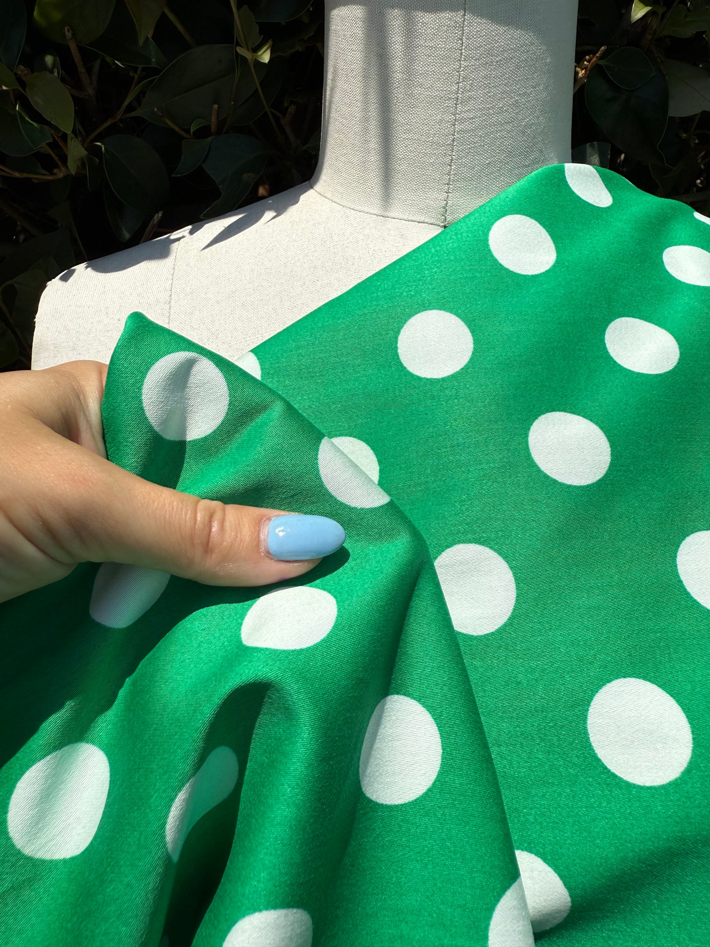 Green White Polkadot Cotton Spandex Sateen Woven "Miss Envy"