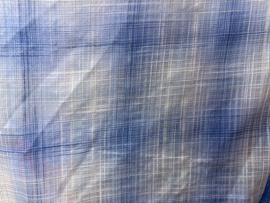 Blue White Threadbare Plaid Cotton Gauze "Frosted Panes"