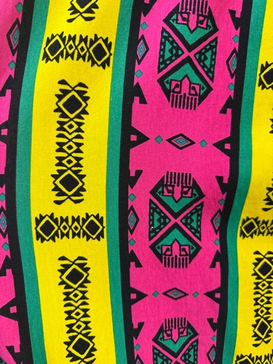 Yellow Pink Green Black Geometric Stripe Vintage Cotton Jersey Knit "Bold Lines"