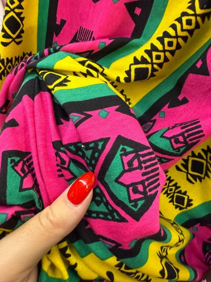 Yellow Pink Green Black Geometric Stripe Vintage Cotton Jersey Knit "Bold Lines"