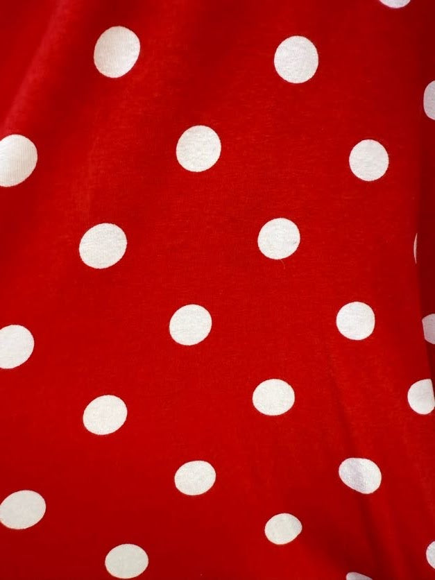 Red White Polka Dot Vintage Cotton Jersey Knit "Minnie's Dots"