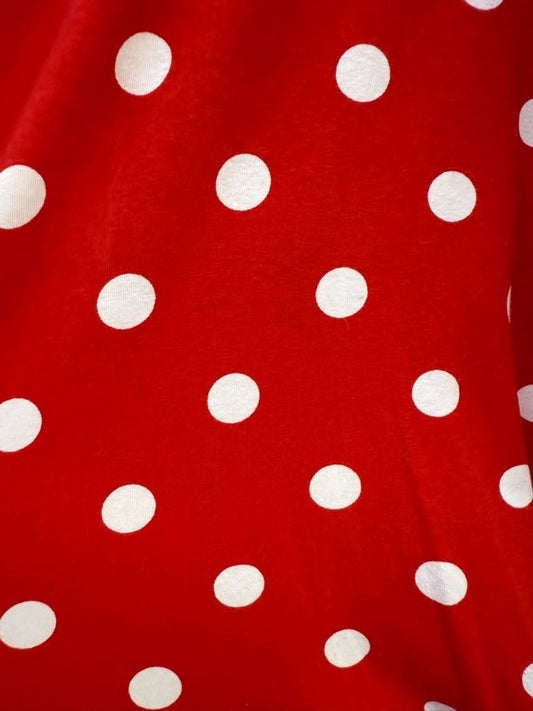 Red White Polka Dot Vintage Cotton Jersey Knit "Minnie's Dots"