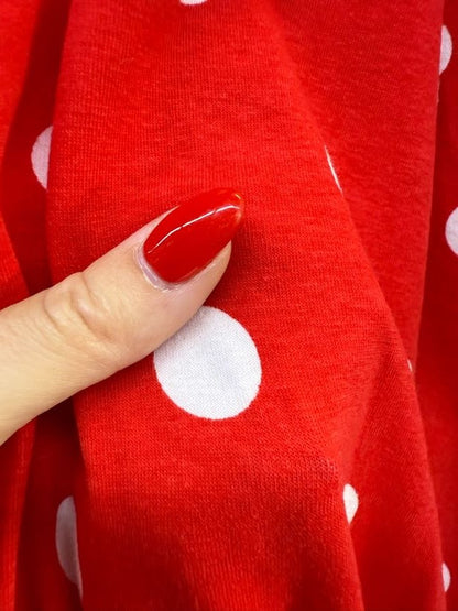 Red White Polka Dot Vintage Cotton Jersey Knit "Minnie's Dots"