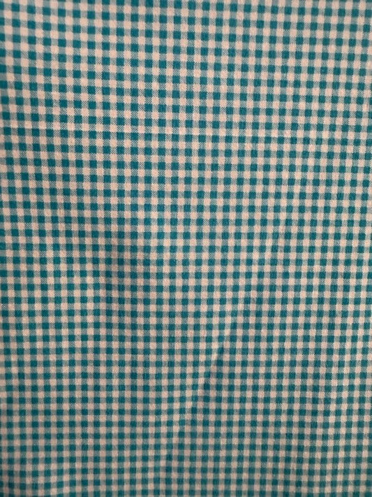 White Blue Mini Gingham Plaid Vintage Medium Weight Cotton Spandex Jersey Knit "Dorothy's Picnic "