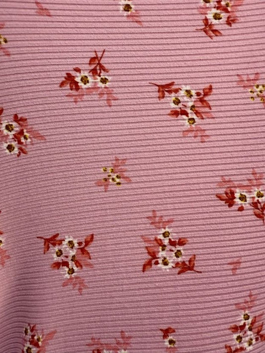 Pink Red White Yellow Floral Rib Polyester Spandex Knit "Planted in Pink"