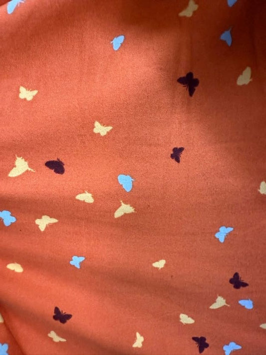 Orange Light Blue Yellow Brown Ditsy Butterfly Brushed Polyester Spandex Jersey Knit "Autumn Wings"