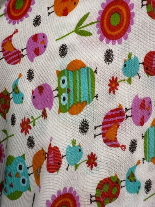 Pink Blue Green Red Orange White Animal Bird Owls Floral Cute Baby Rib 1x1 Cotton Spandex Jersey "Tweet Tweet Hoot"