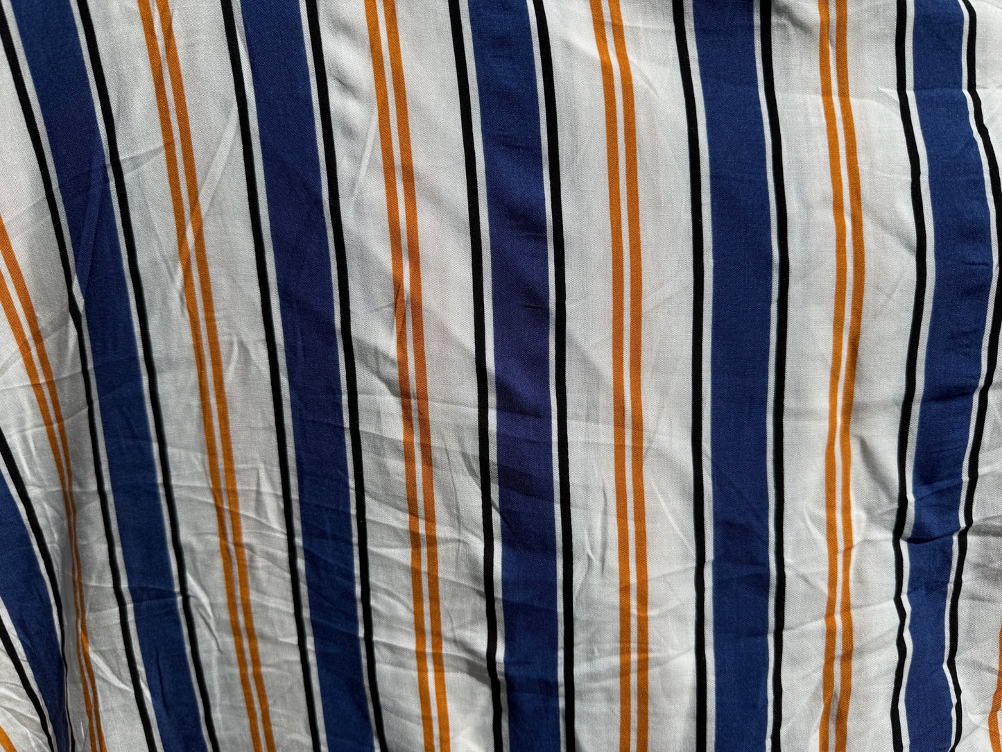 Blue White Orange Black Stripe Print Rayon Challis Woven "Summer Contrast "