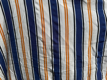 Blue White Orange Black Stripe Print Rayon Challis Woven "Summer Contrast "