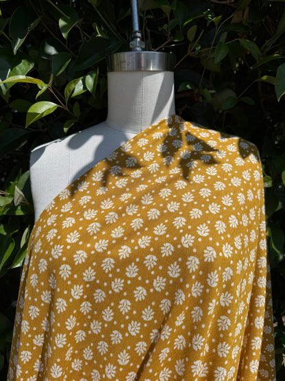 Mustard White Leaf Dot Boho Rayon Crepe Woven "Golden Leaf"