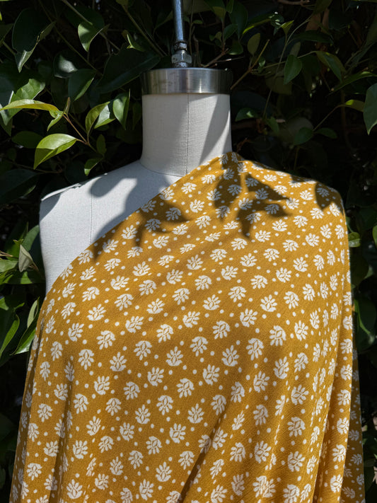 Mustard White Leaf Dot Boho Rayon Crepe Woven "Golden Leaf"