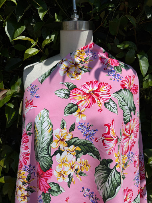 Pink Green Yellow White Blue Tropical Floral Print Polyester Woven "Tropical Vibes"