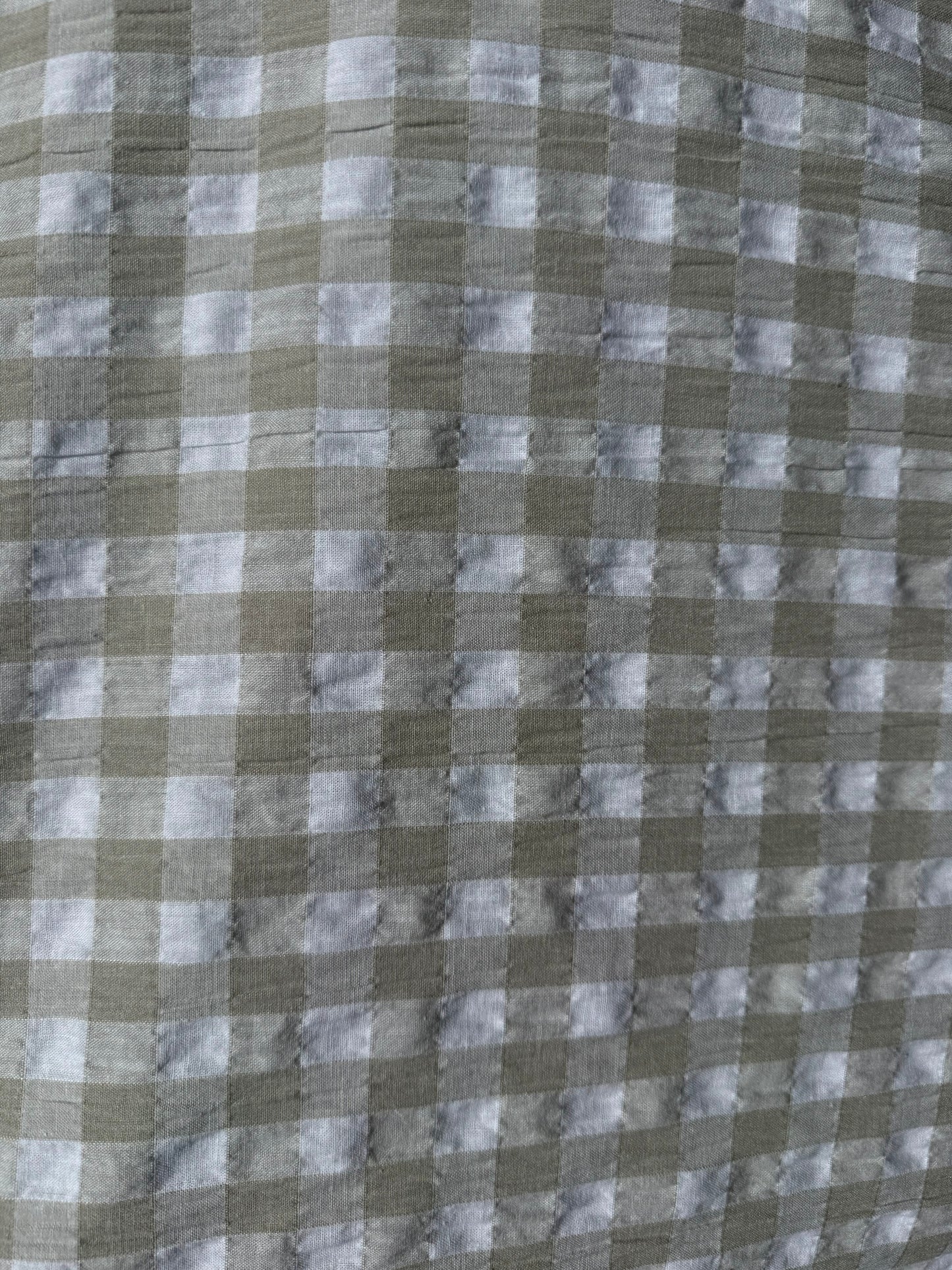 White Khaki Beige Gingham Seersucker Cotton Woven "Farm Day"