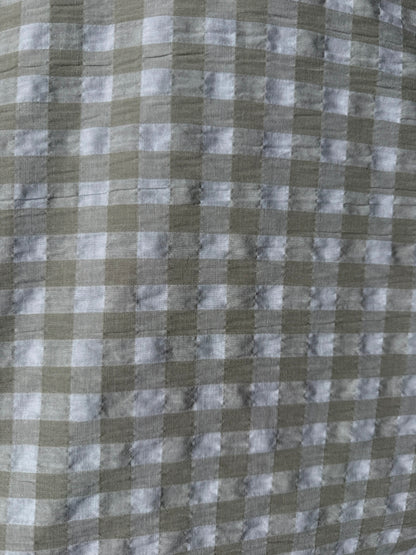 White Khaki Beige Gingham Seersucker Cotton Woven "Farm Day"