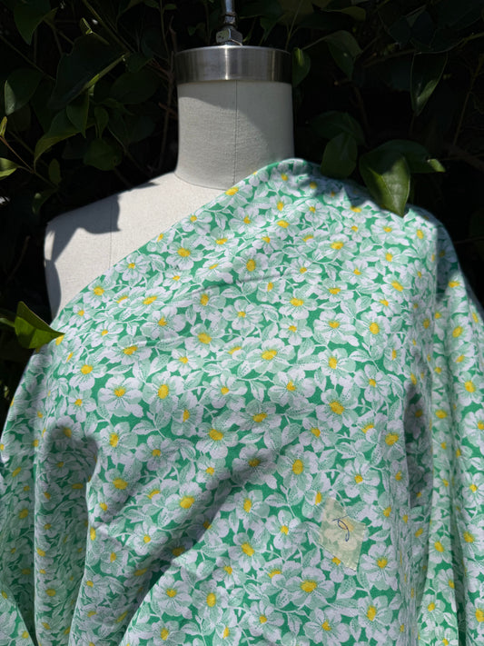Green White Yellow Floral Print Cotton Poplin Woven " Georgia's Porch"