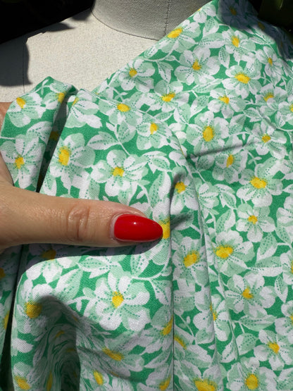 Green White Yellow Floral Print Cotton Poplin Woven " Georgia's Porch"