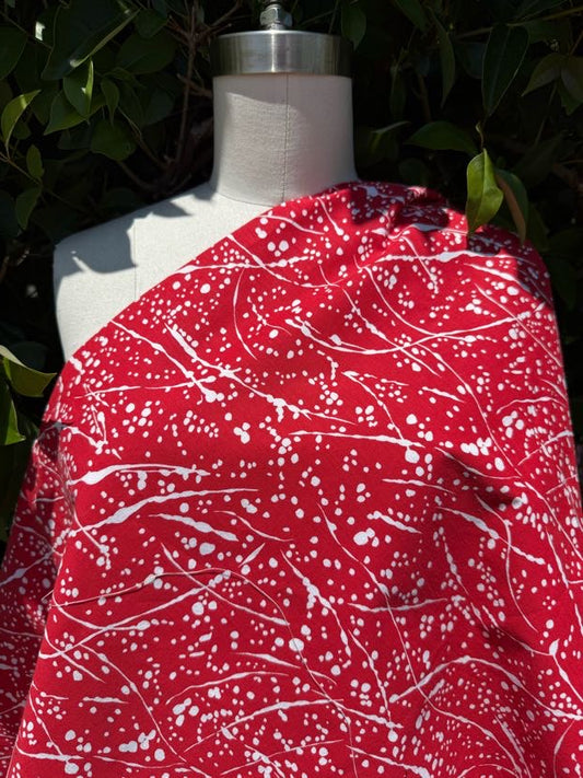 Red White Splatter Paint Vintage Cotton Poplin Woven "Spilled Pollock"