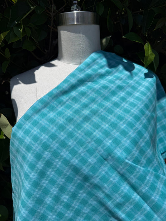 Aqua Blue Sheer Gingham Plaid Cotton Voile "Lake Day"