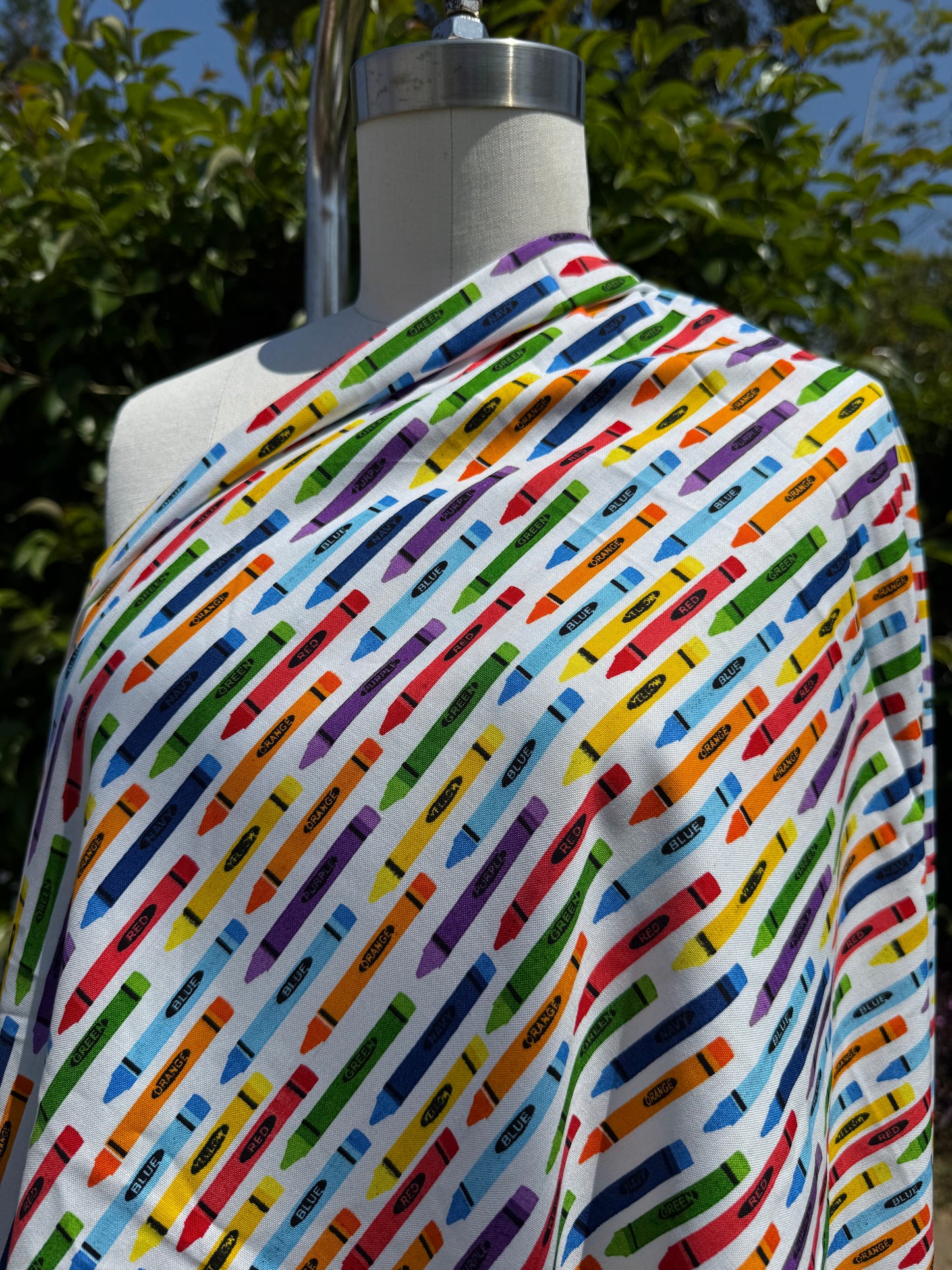 Red Orange Green Multi Color Crayon Print Cotton Poplin Woven "Ms. Frizzle Art Class"