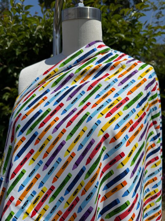 Red Orange Green Multi Color Crayon Print Cotton Poplin Woven "Ms. Frizzle Art Class"