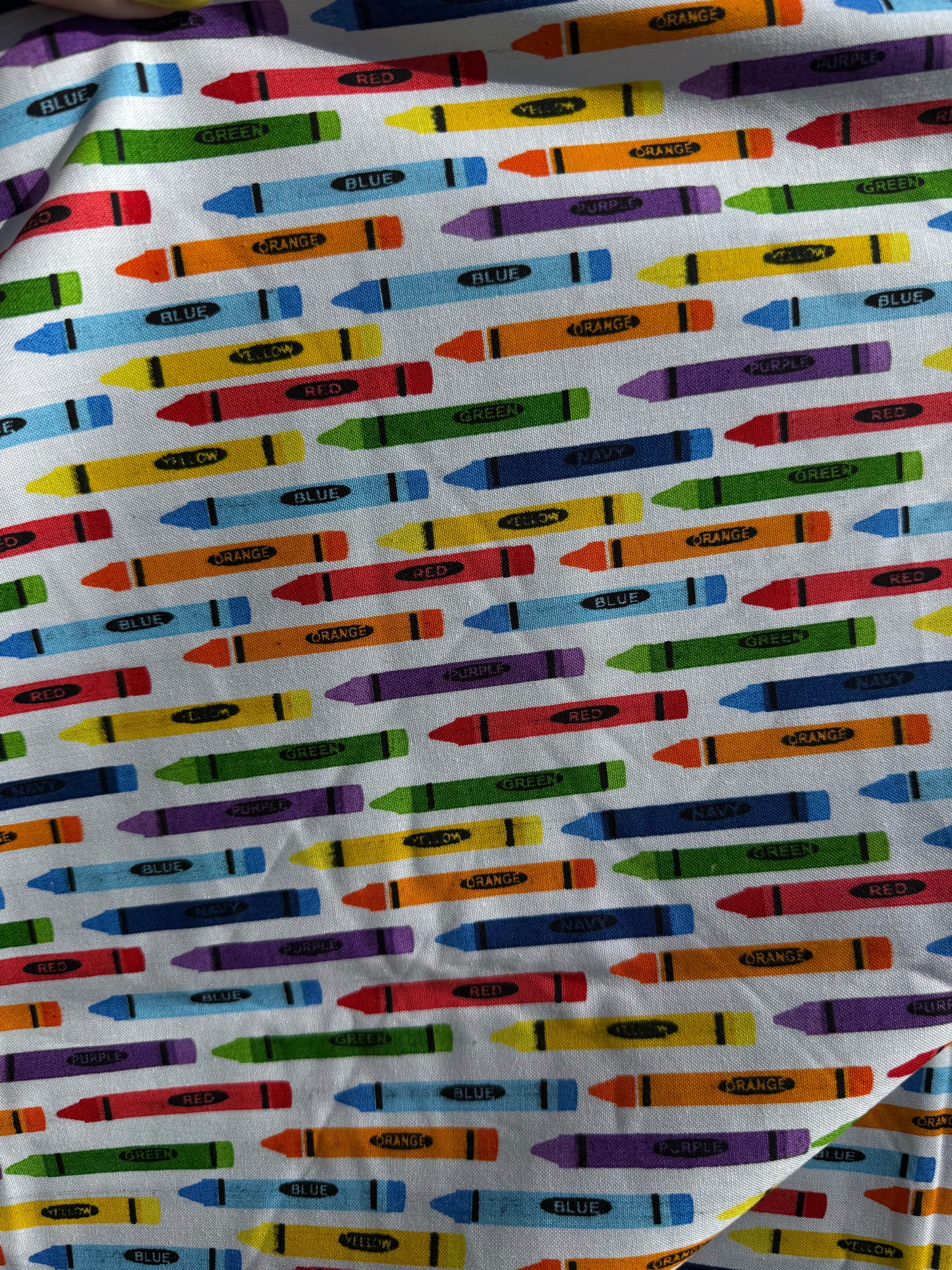 Red Orange Green Multi Color Crayon Print Cotton Poplin Woven "Ms. Frizzle Art Class"