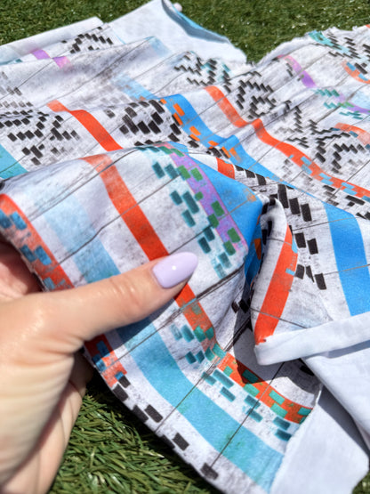 Grey Orange Purple Blue  Geometric Print Nylon Spandex Swim Knit "Rudko"