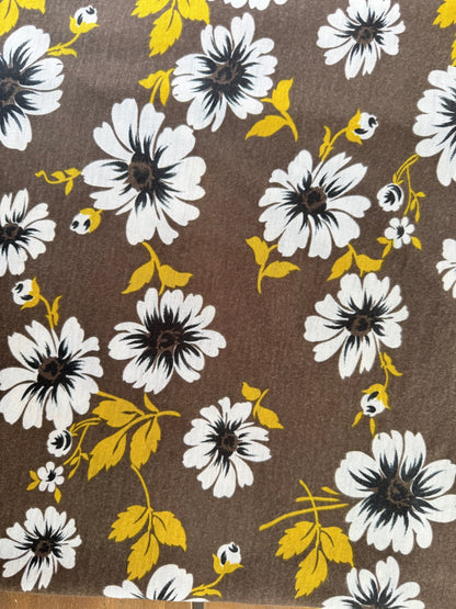 Brown Yellow Black White Floral Light Weight Rayon Polyester Spandex Jersey "Eric's Family Den"