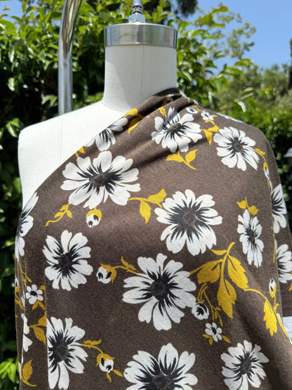 Brown Yellow Black White Floral Light Weight Rayon Polyester Spandex Jersey "Eric's Family Den"