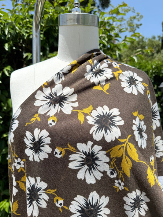 Brown Yellow Black White Floral Light Weight Rayon Polyester Spandex Jersey "Eric's Family Den"