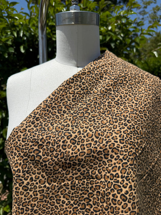 Brown Tan Black Leopard Print Cotton Quilt Poplin “Wild Cat”