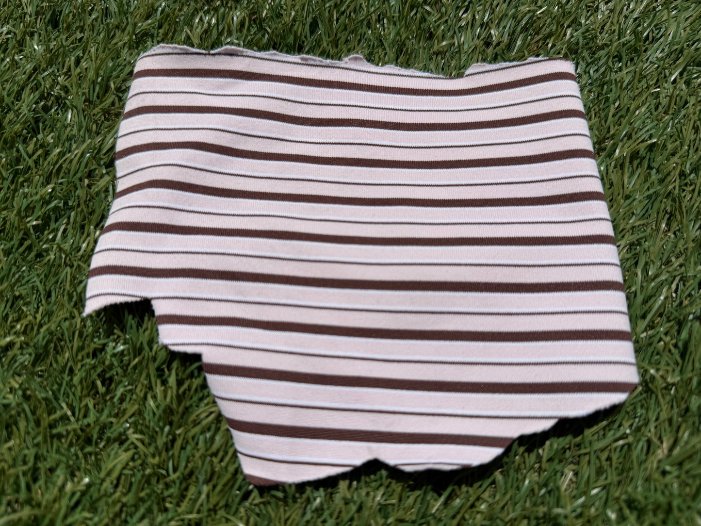 Blush Pink Brown White Stripe Print Nylon Spandex Swim Knit "Lined Up"