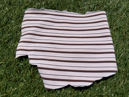 Blush Pink Brown White Stripe Print Nylon Spandex Swim Knit "Lined Up"