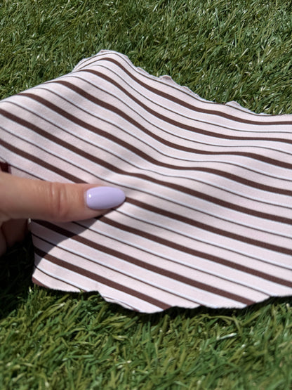 Blush Pink Brown White Stripe Print Nylon Spandex Swim Knit "Lined Up"